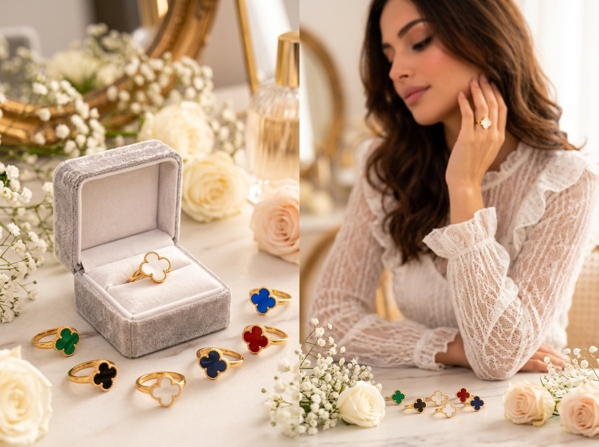 Succombez au charme poétique de la bague "Trèfle Iconique", un bijou d'une finesse absolue qui habillera votre main avec élégance. Réglable ou ajustée, elle présente un délicat motif trèfle aux contours perlés, décliné dans des teintes captivantes. Un véritable porte-bonheur à porter au quotidien.